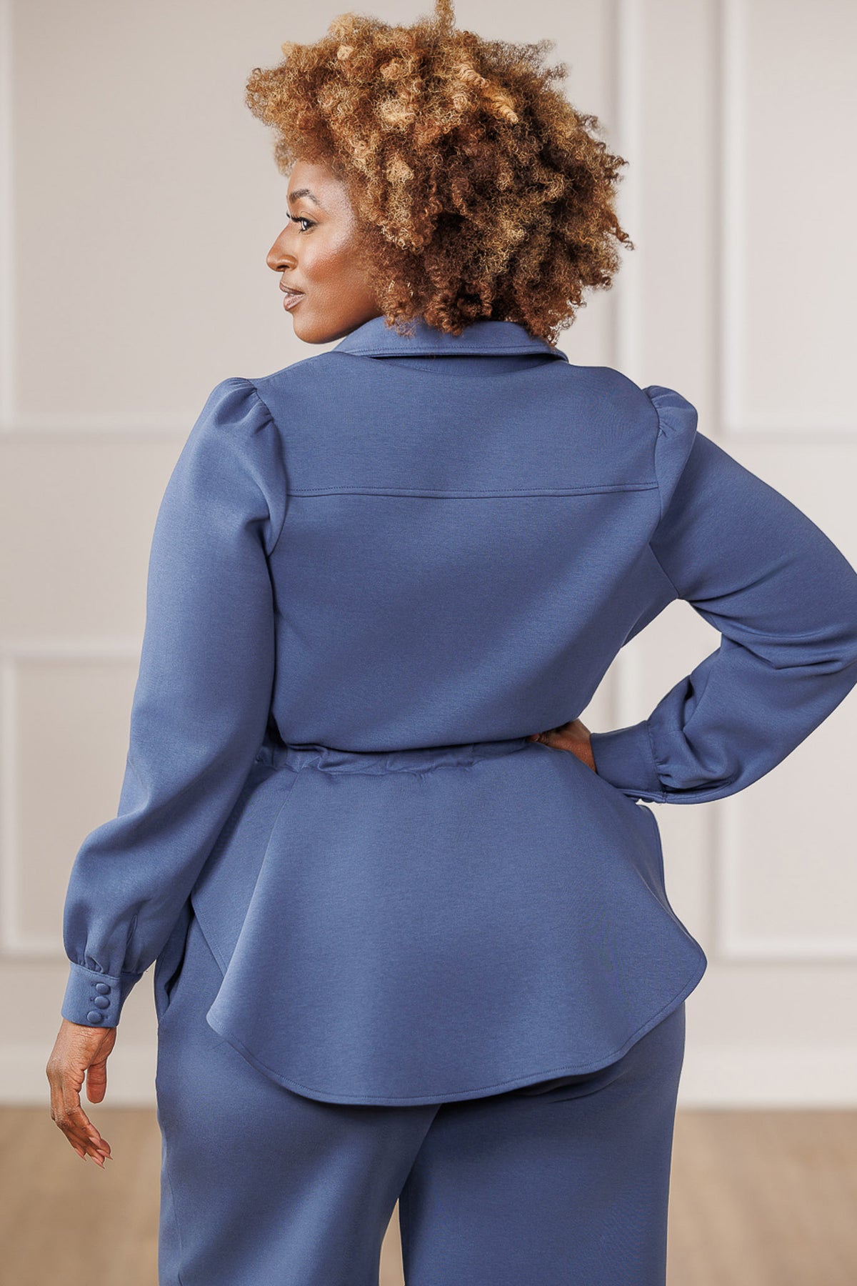 Kezia Zip Up High-Low Peplum Top - Blue