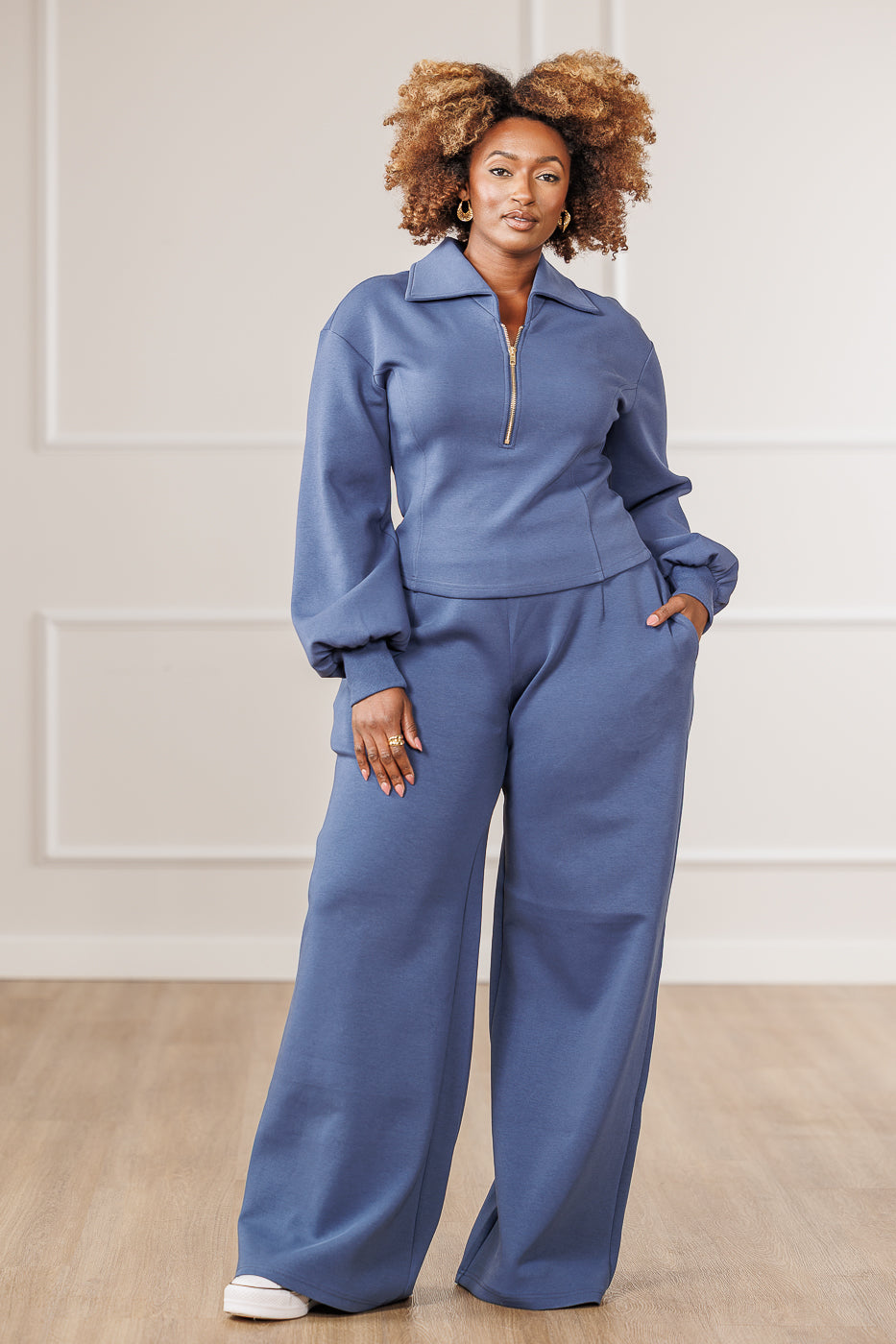 Cleo Half Zip Top - Blue