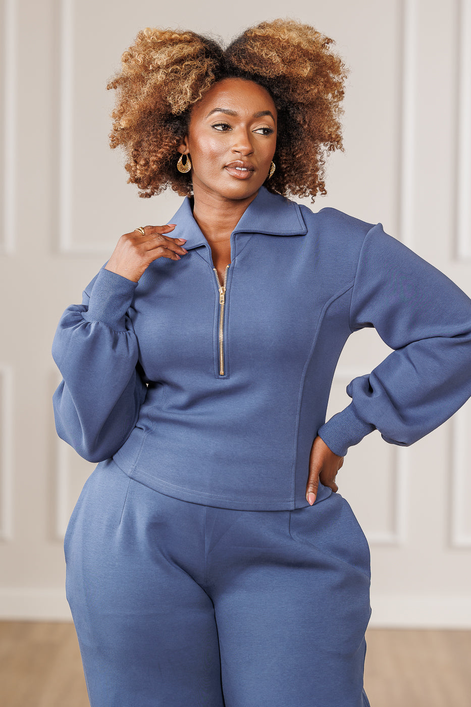 Cleo Half Zip Top - Blue