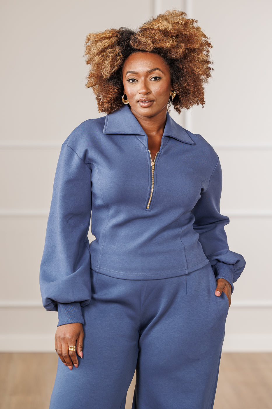 Cleo Half Zip Top - Blue
