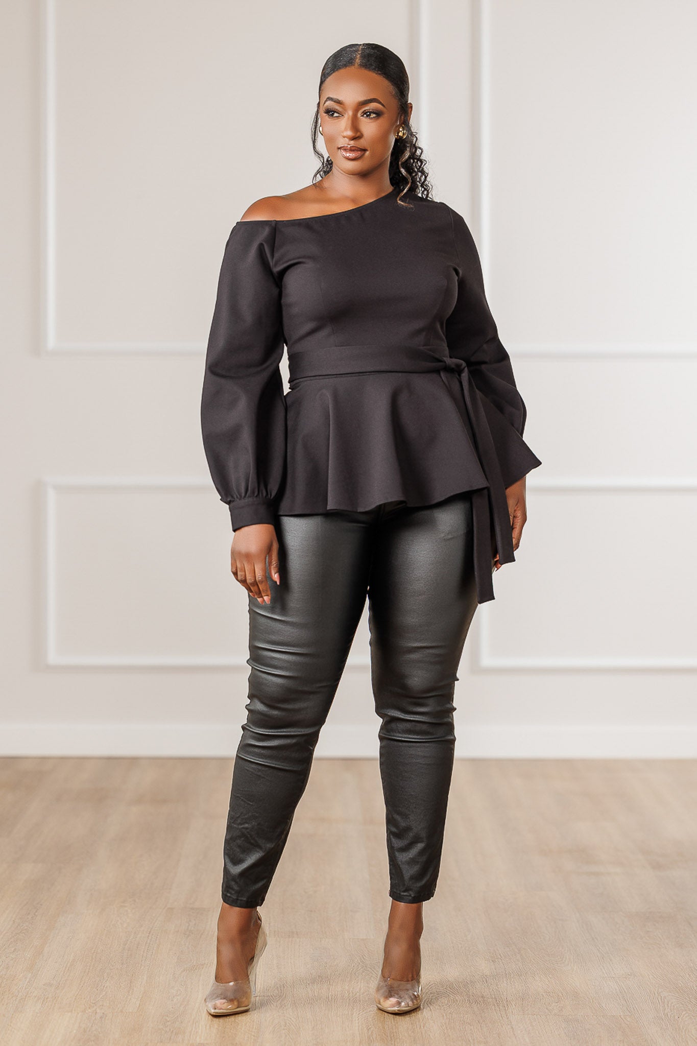 Gia Off Shoulder Peplum Top - Black