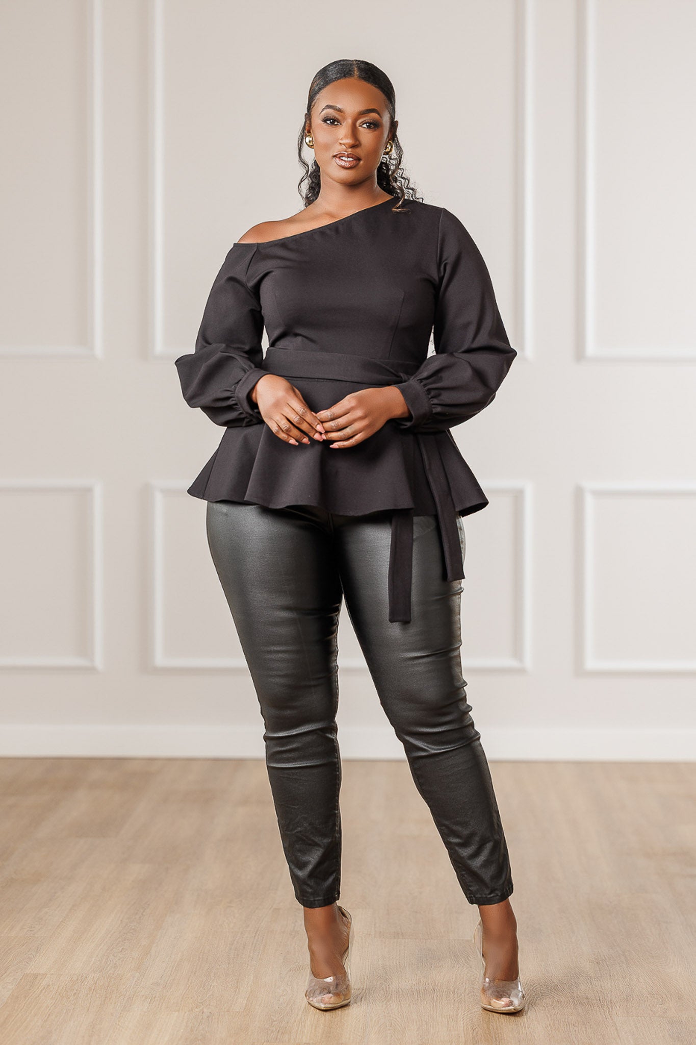 Gia Off Shoulder Peplum Top - Black