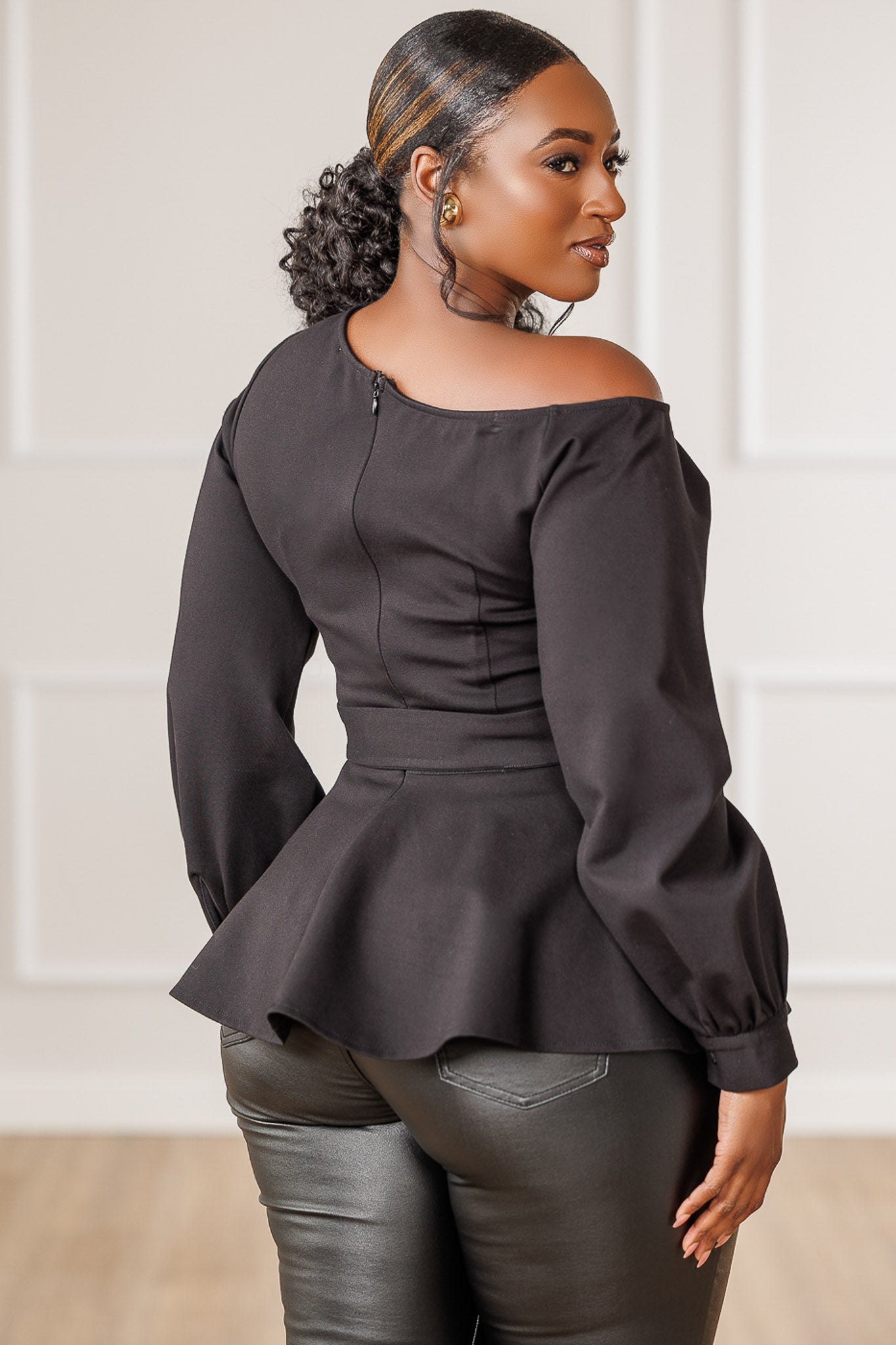 Gia Off Shoulder Peplum Top - Black