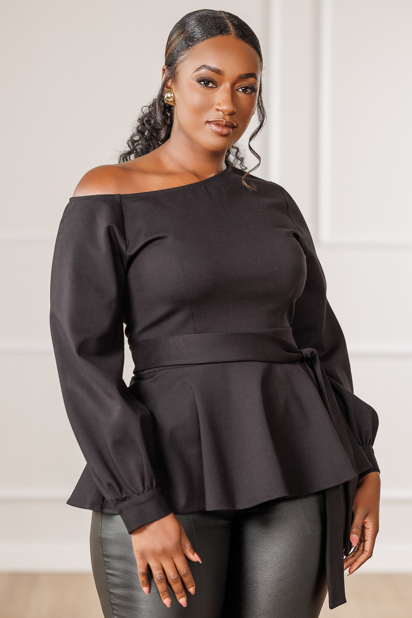 Gia Off Shoulder Peplum Top - Black