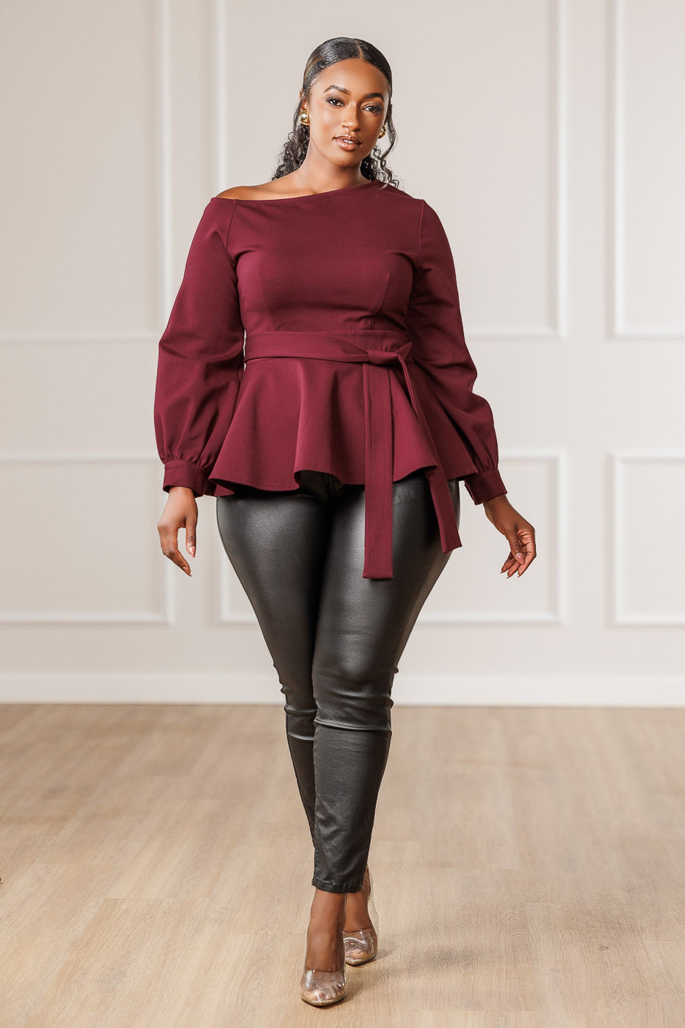 Gia Off Shoulder Peplum Top - Plum