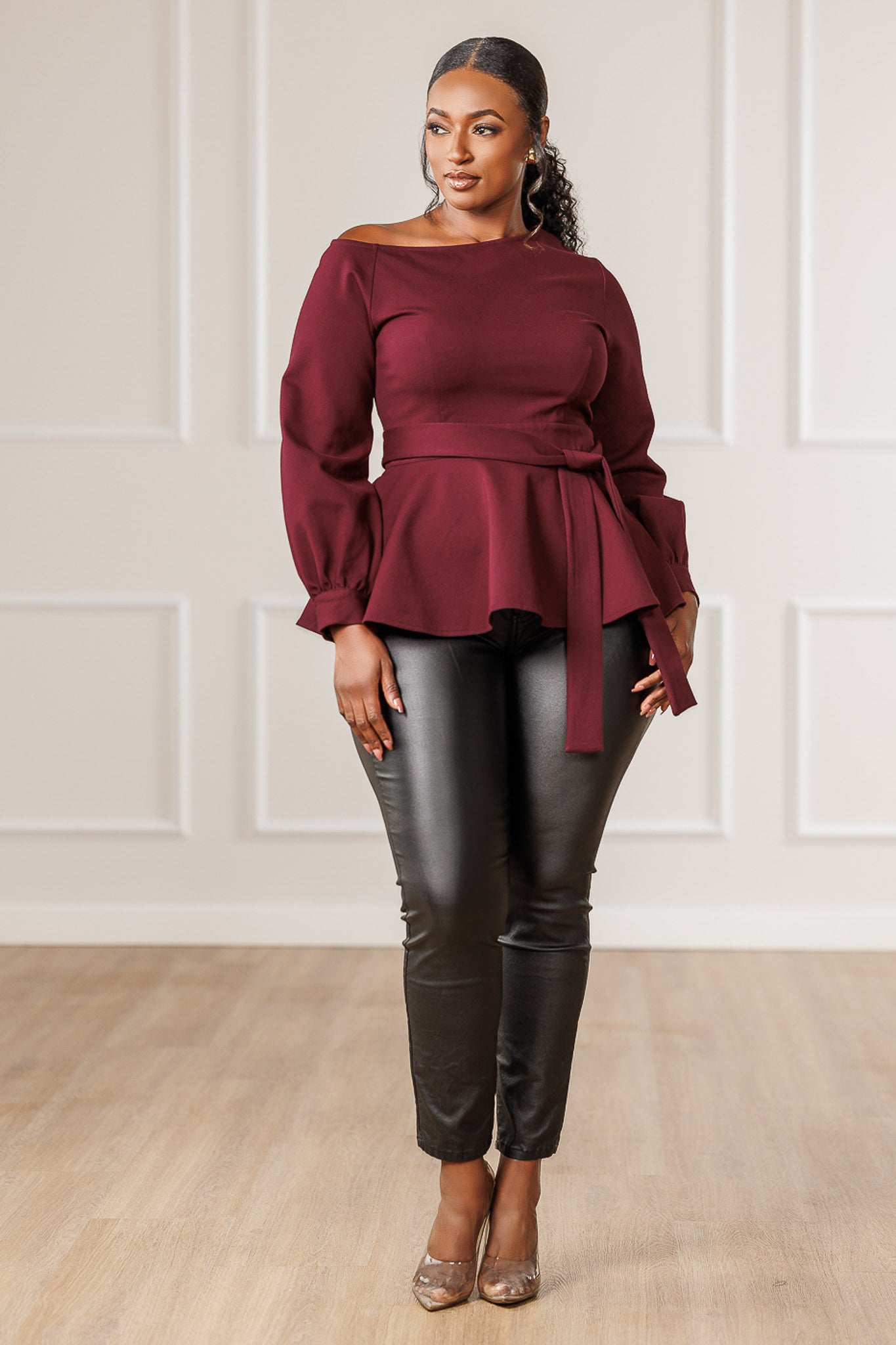 Gia Off Shoulder Peplum Top - Plum