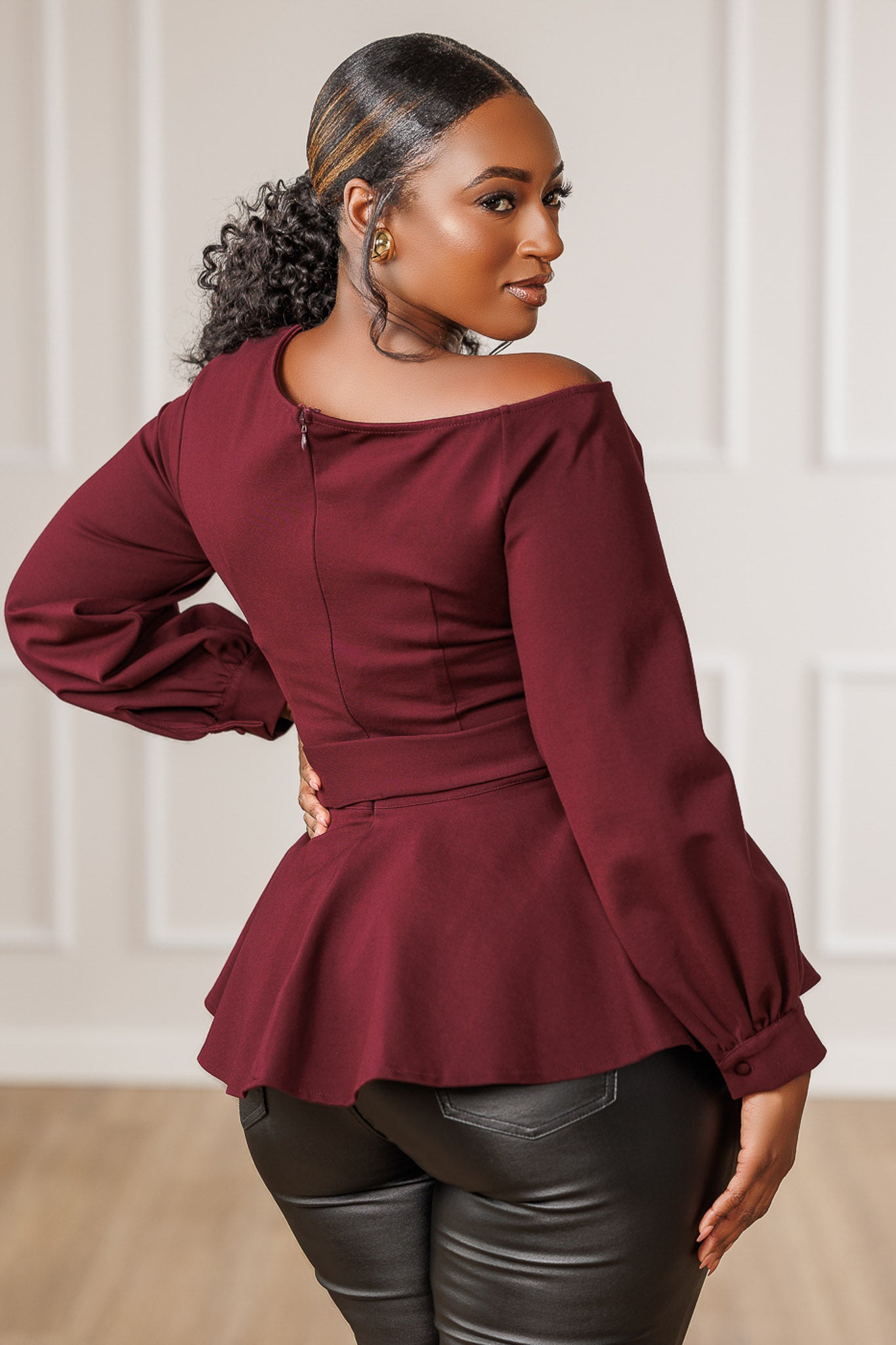 Gia Off Shoulder Peplum Top - Plum