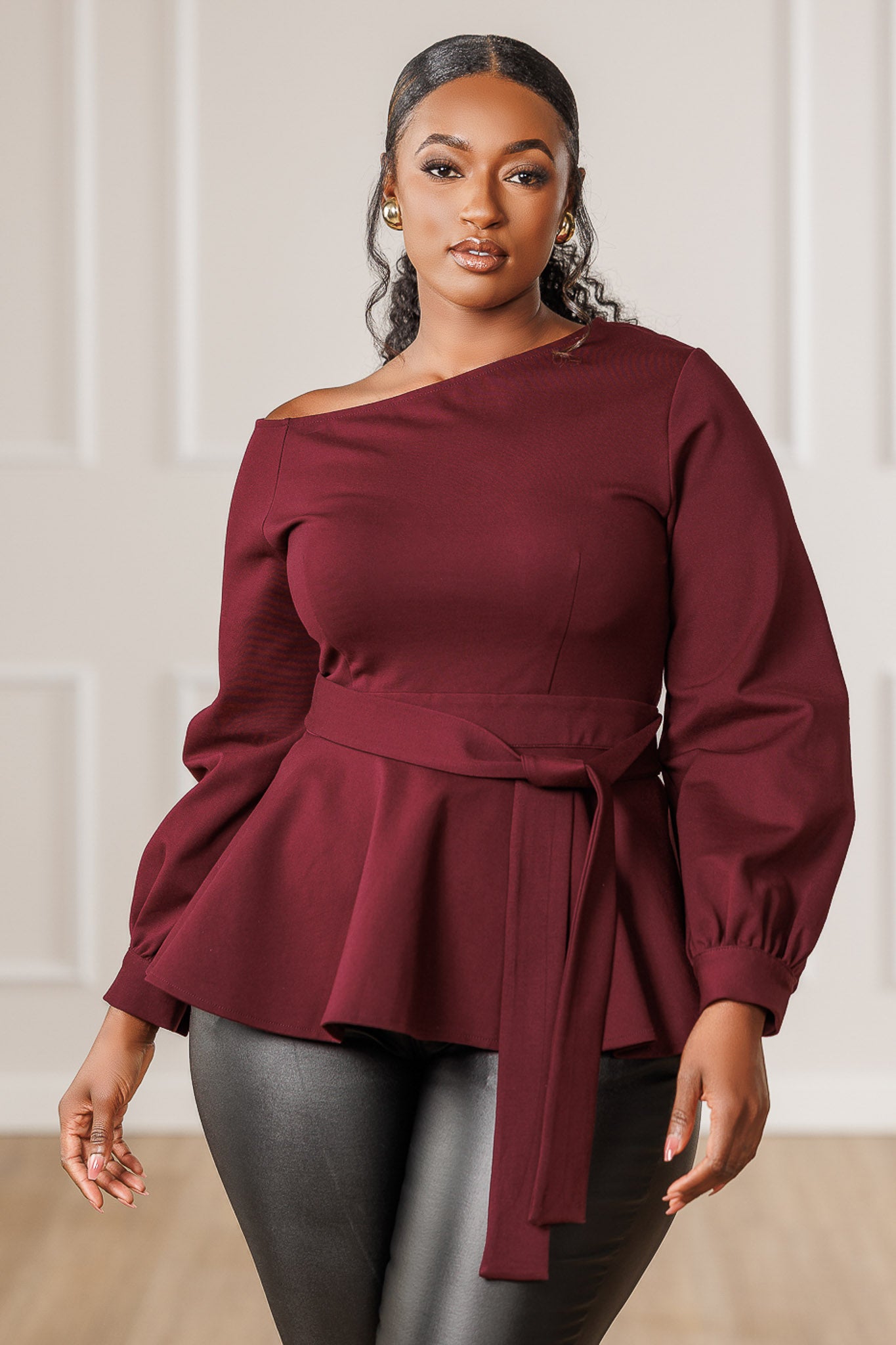 Gia Off Shoulder Peplum Top - Plum