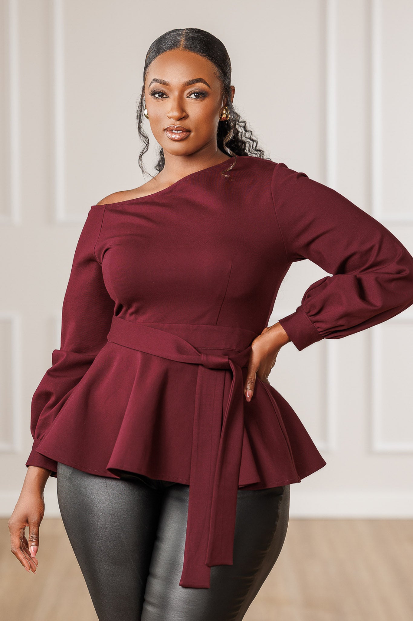 Gia Off Shoulder Peplum Top - Plum
