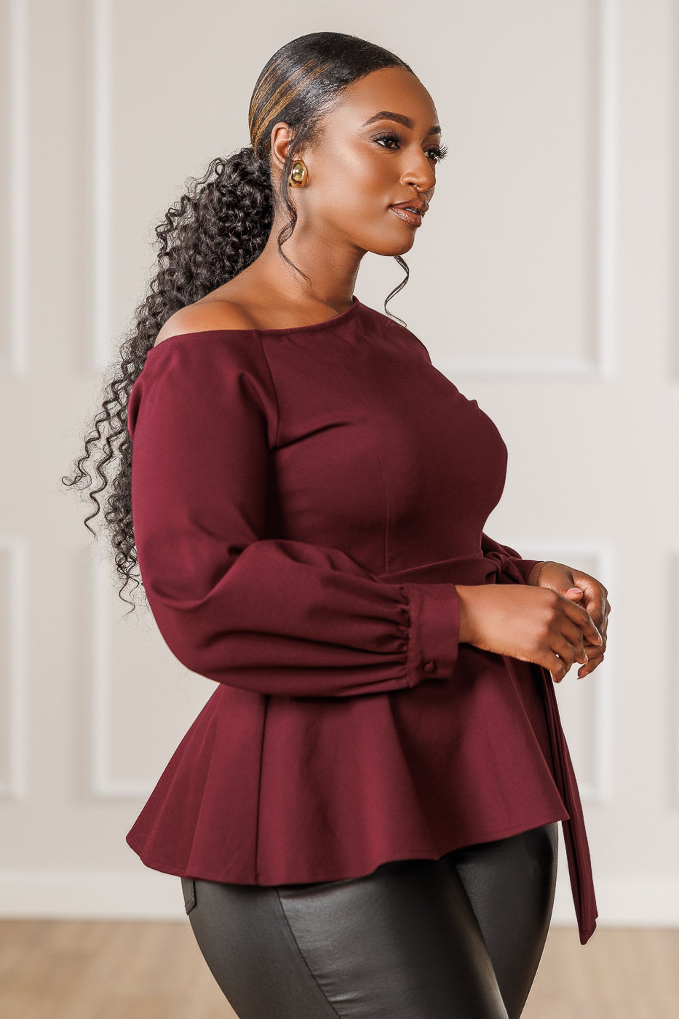 Gia Off Shoulder Peplum Top - Plum