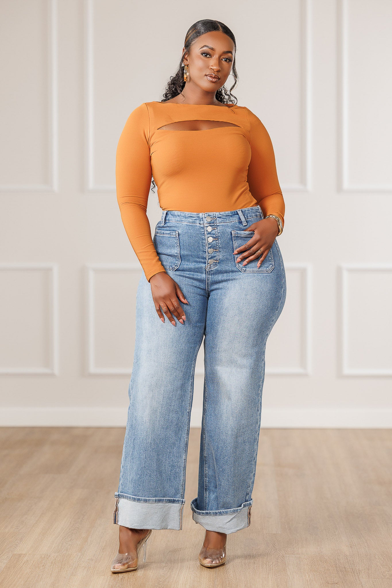 FINAL SALE - Larose Cut Out Compression Bodysuit - Cognac