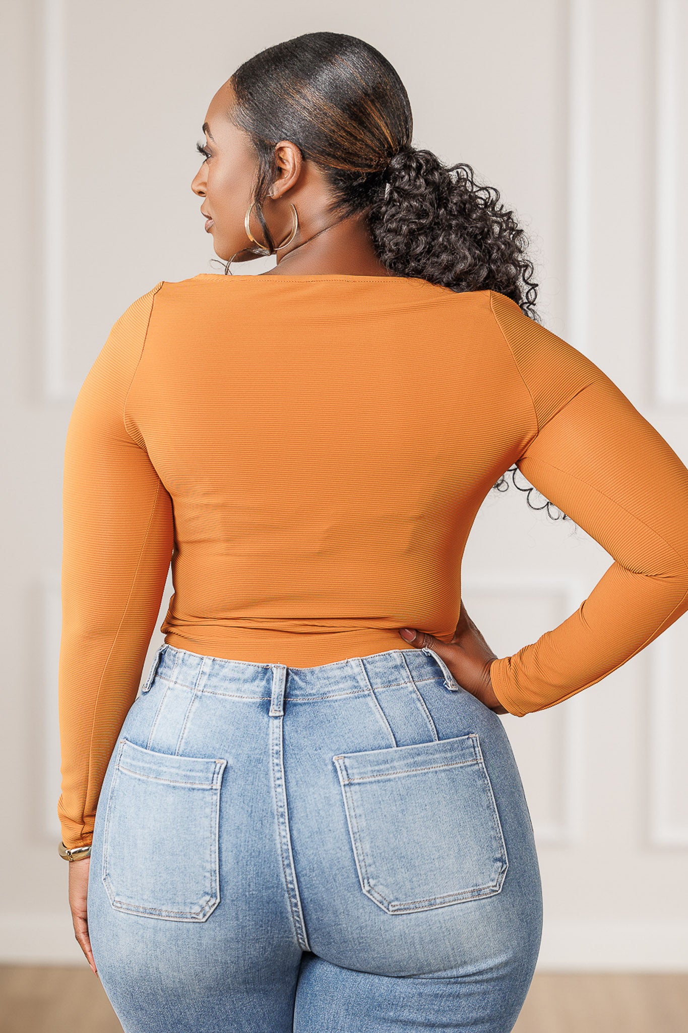 FINAL SALE - Larose Cut Out Compression Bodysuit - Cognac