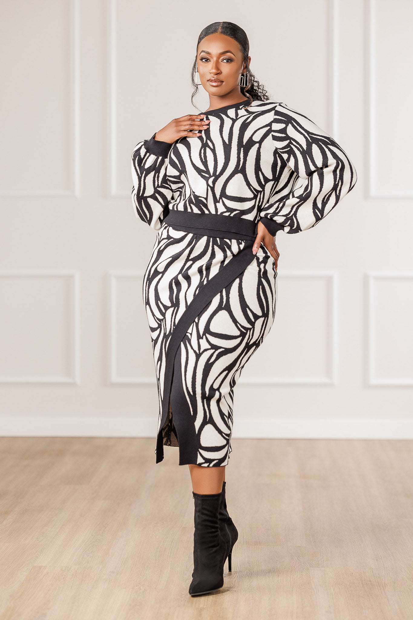 Tegan Mosaic Knit Sweater - Black