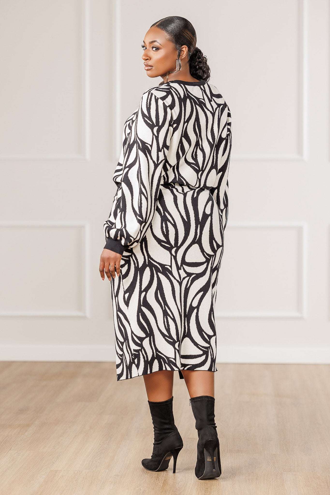 Aston Mosaic Knit Slit Skirt - Black