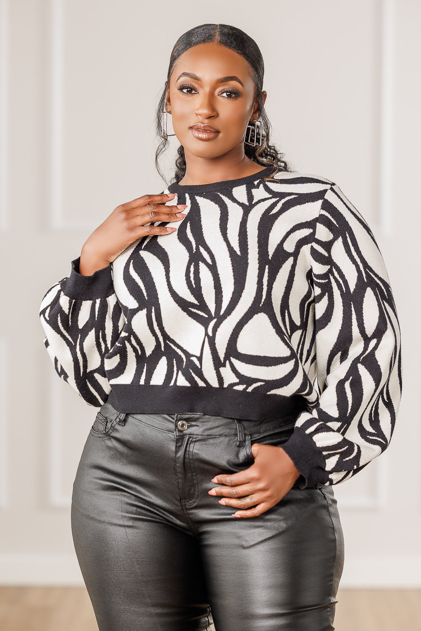 Tegan Mosaic Knit Sweater - Black