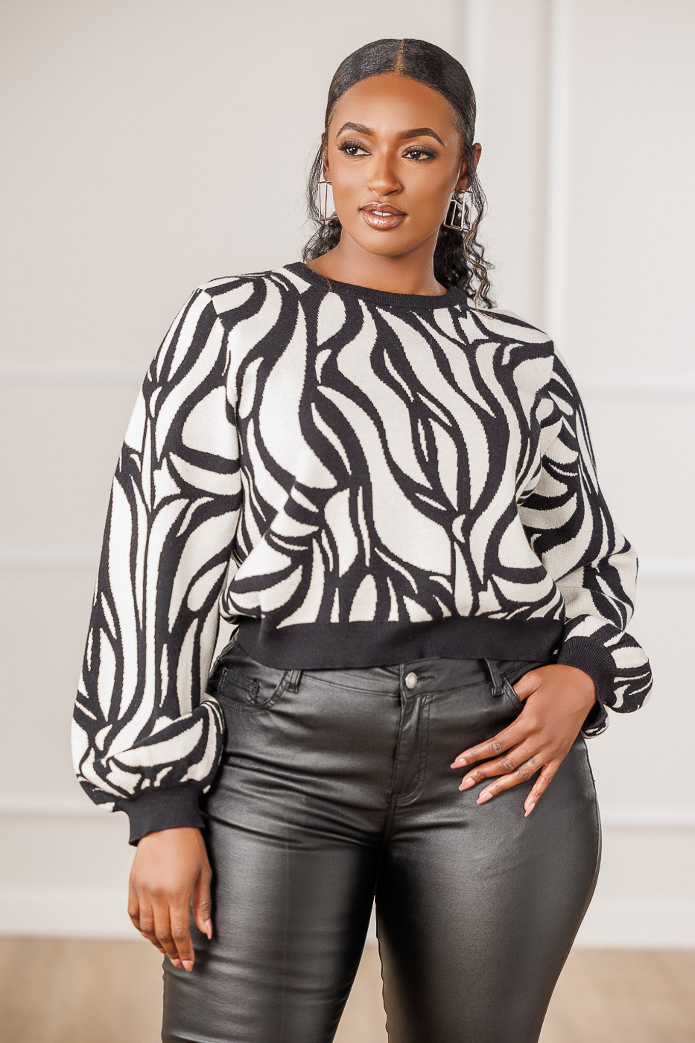 Tegan Mosaic Knit Sweater - Black