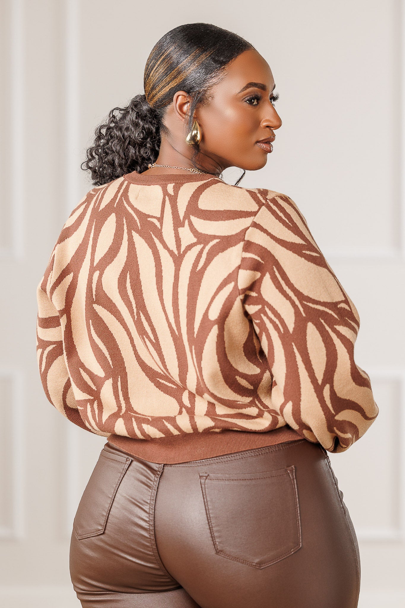 Tegan Mosaic Knit Sweater - Brown