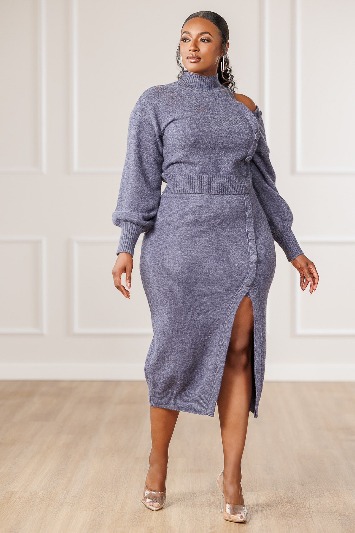 Meadow Knit Pencil Skirt - Blue