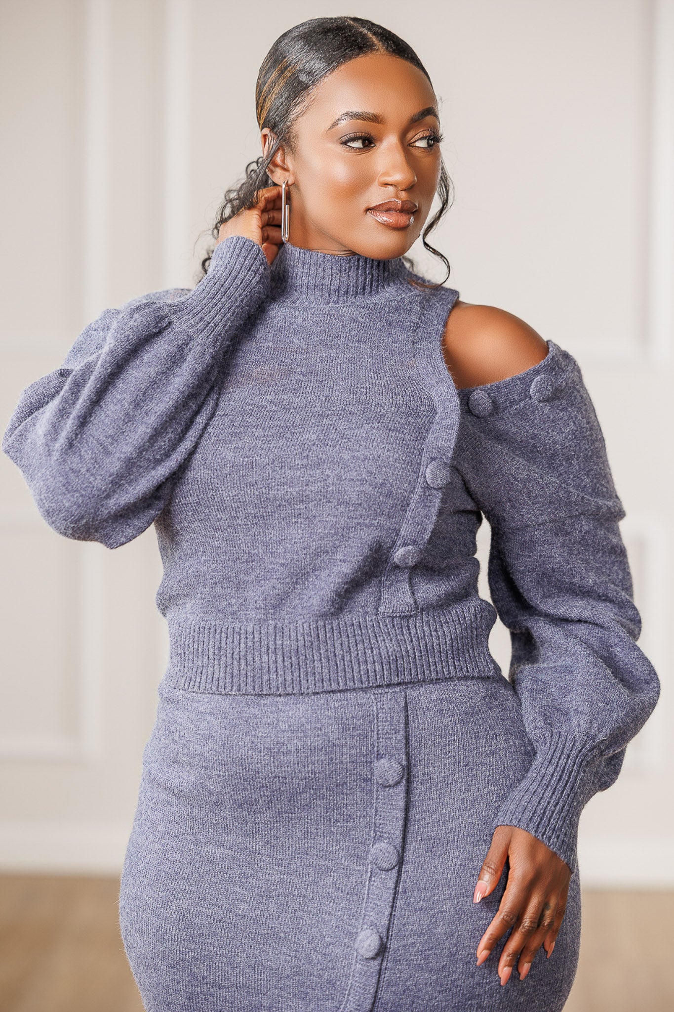 Saylor Off-Shoulder Sweater - Blue