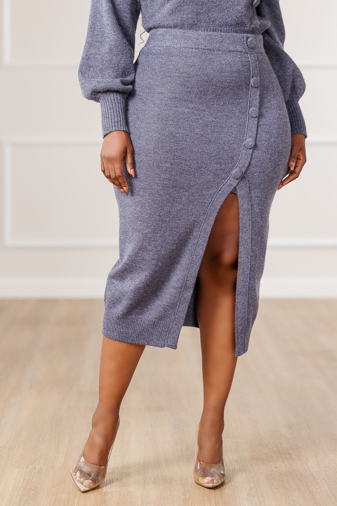 Meadow Knit Pencil Skirt - Blue