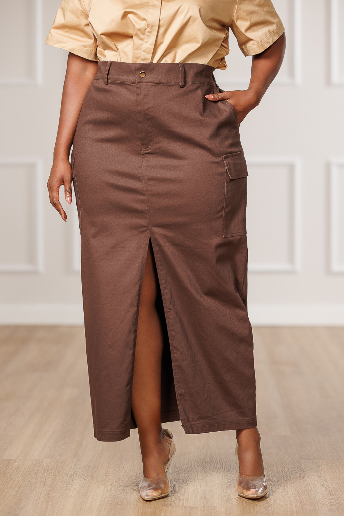 Marion Cargo Maxi Skirt - Brown