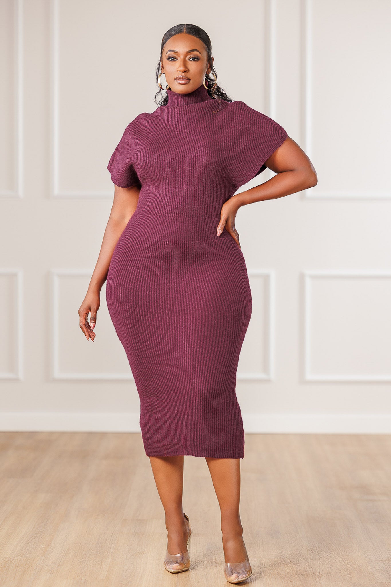 Autumn High Neck Kimono Sweater Dress