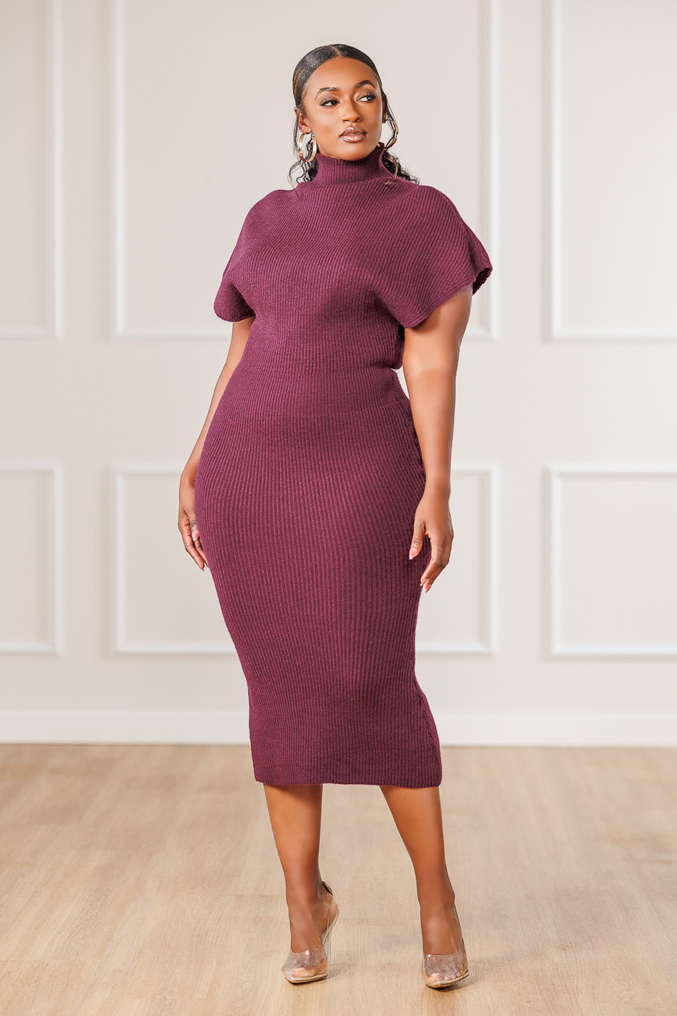Autumn High Neck Kimono Sweater Dress
