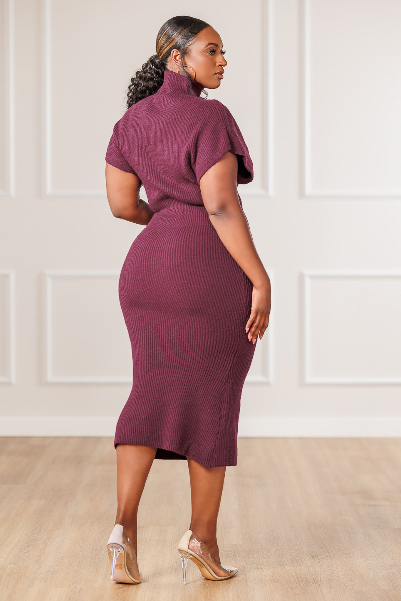 Autumn High Neck Kimono Sweater Dress