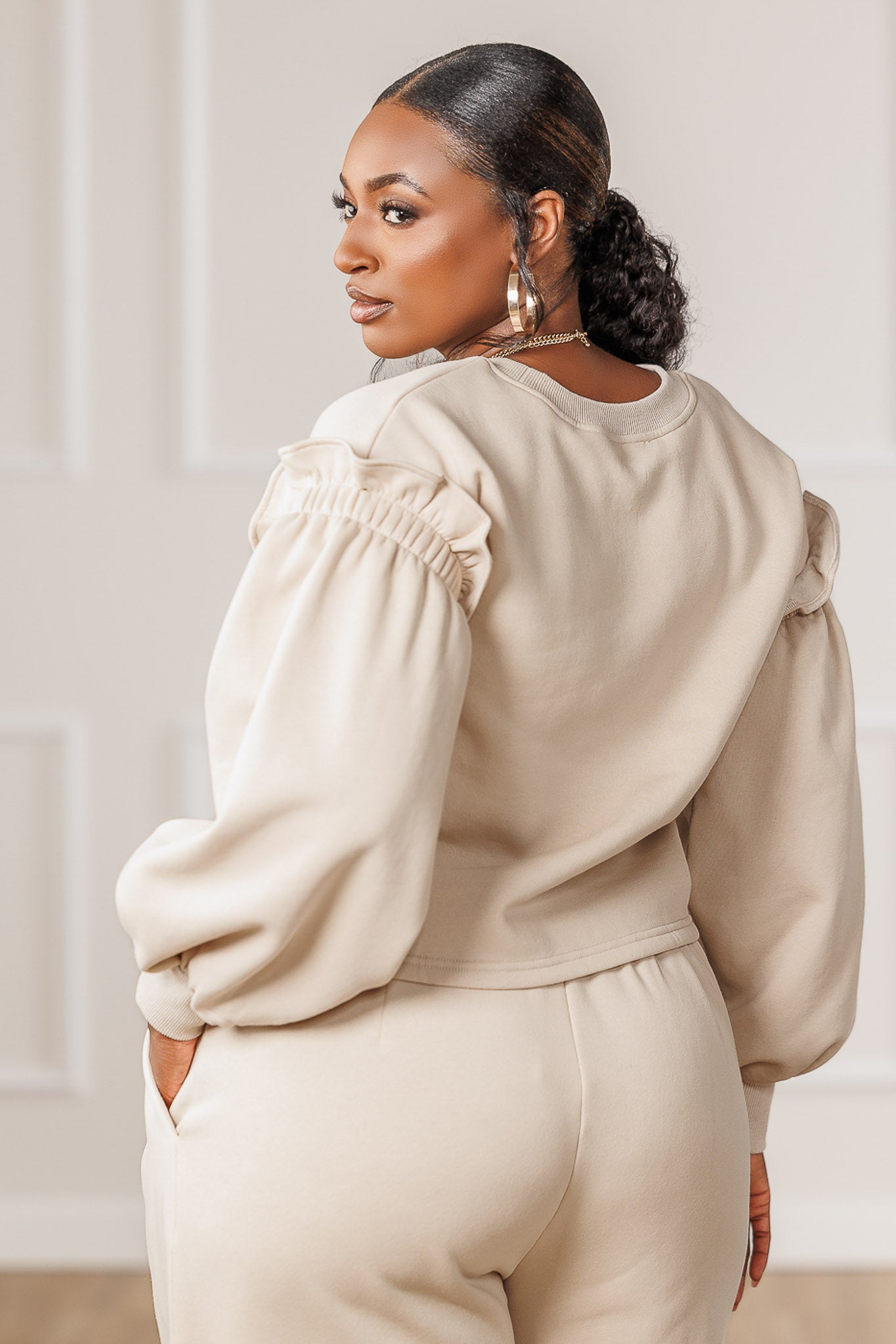 Azra Fleece Balloon Sleeve Sweatshirt - Cream
