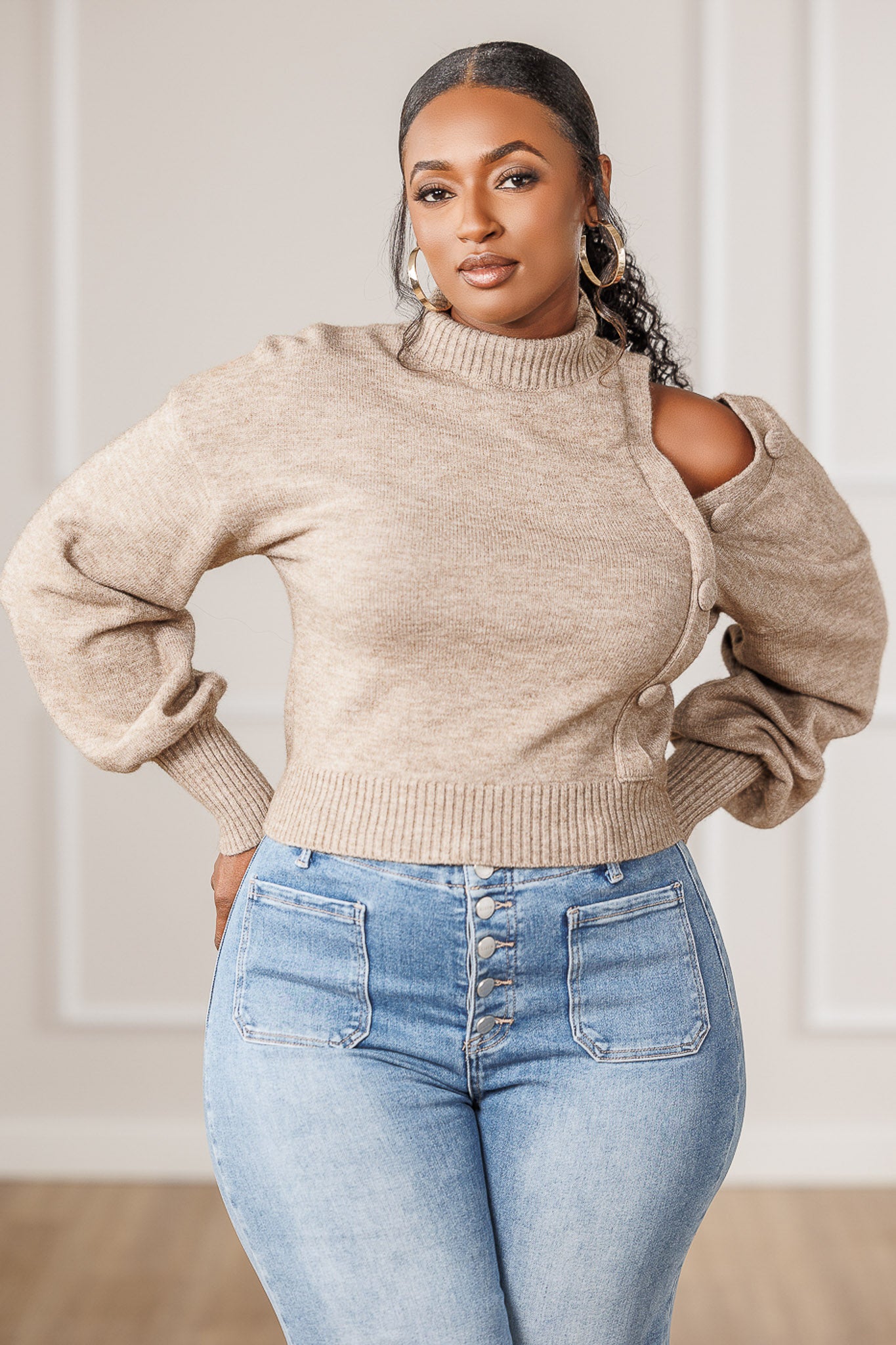 Saylor Off-Shoulder Sweater - Desert