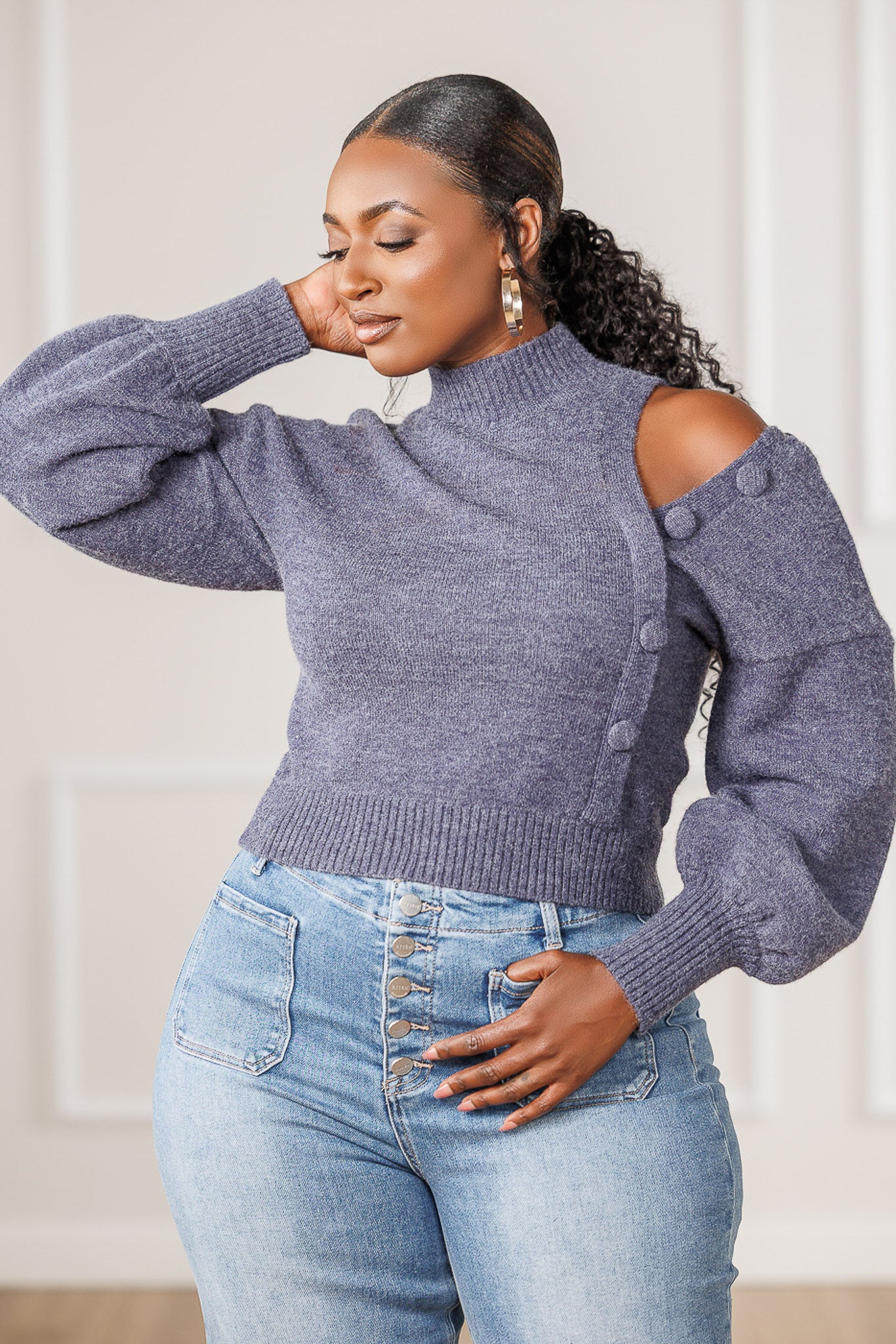 Saylor Off-Shoulder Sweater - Blue
