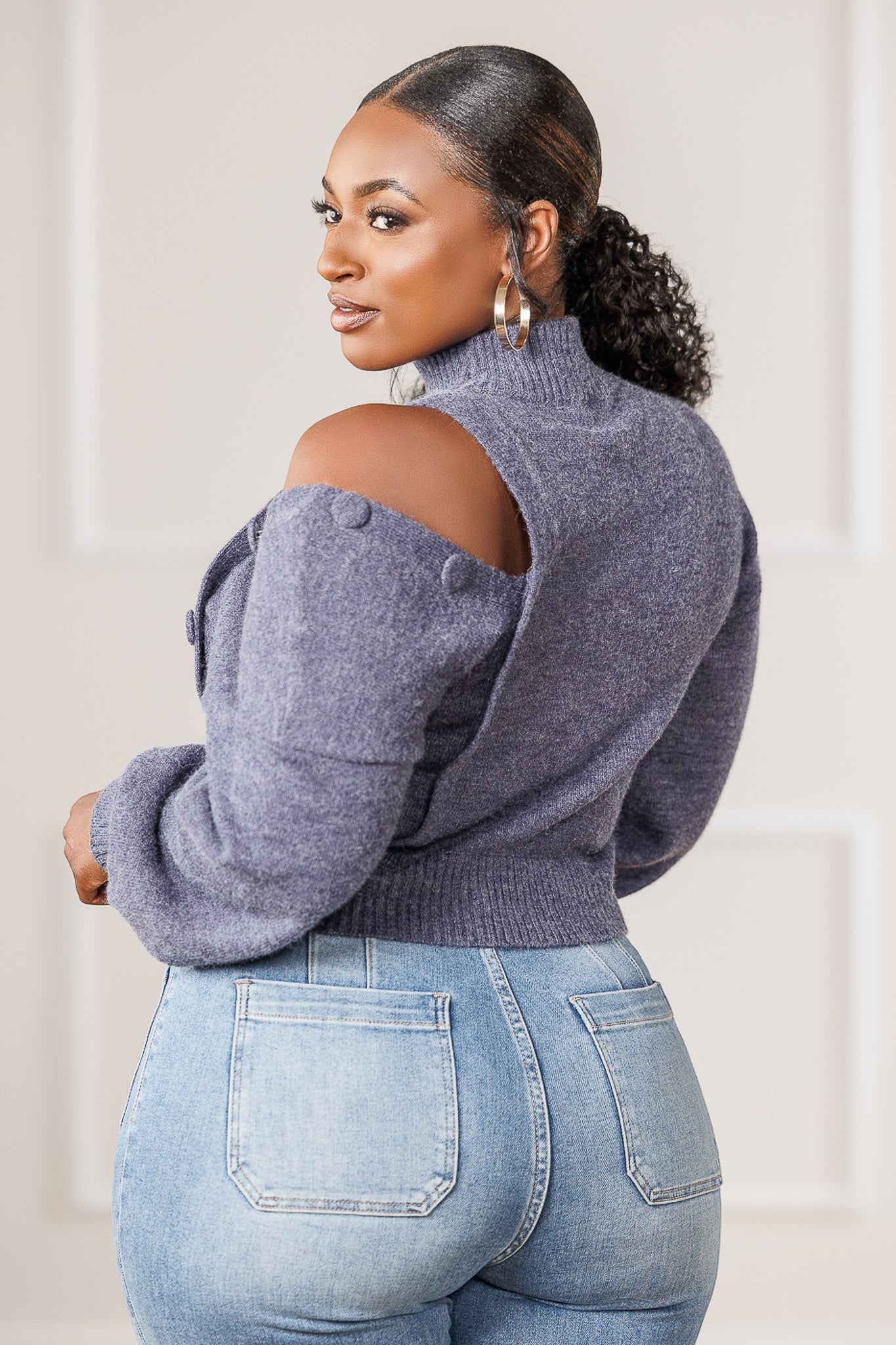 Saylor Off-Shoulder Sweater - Blue
