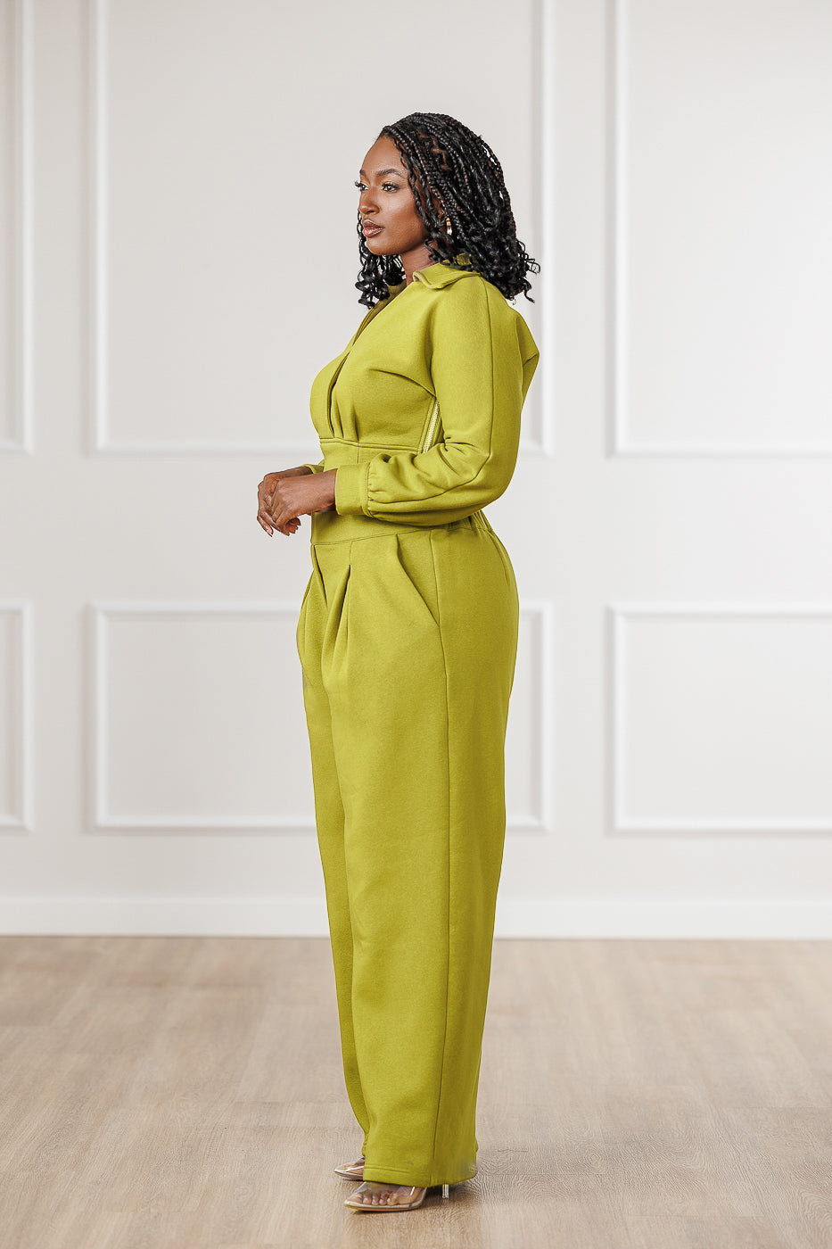 FINAL SALE - Mirah Fleece Pleated Surplice Top - Golden Lime