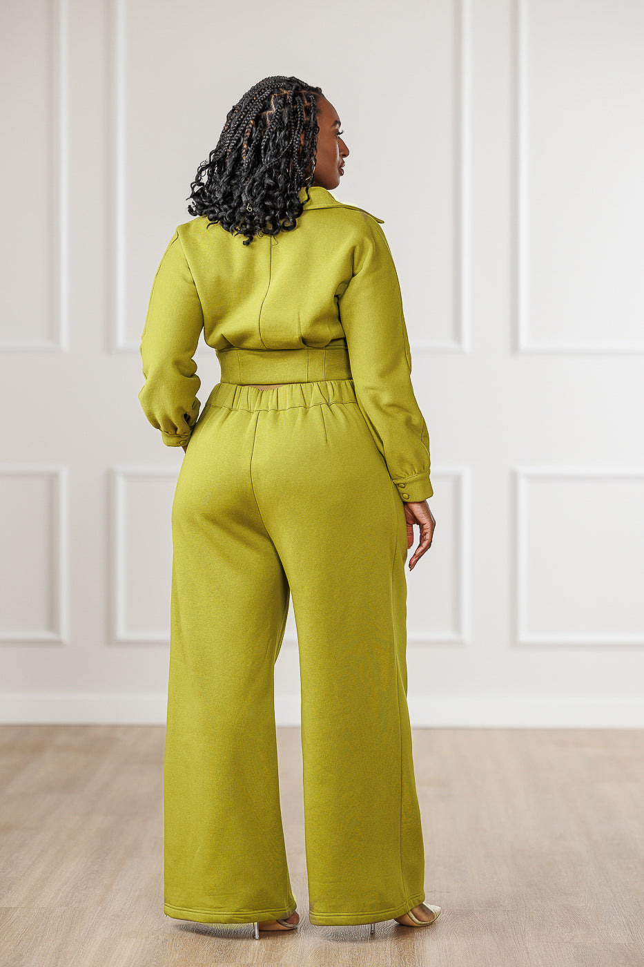 FINAL SALE - Mirah Fleece Pleated Surplice Top - Golden Lime