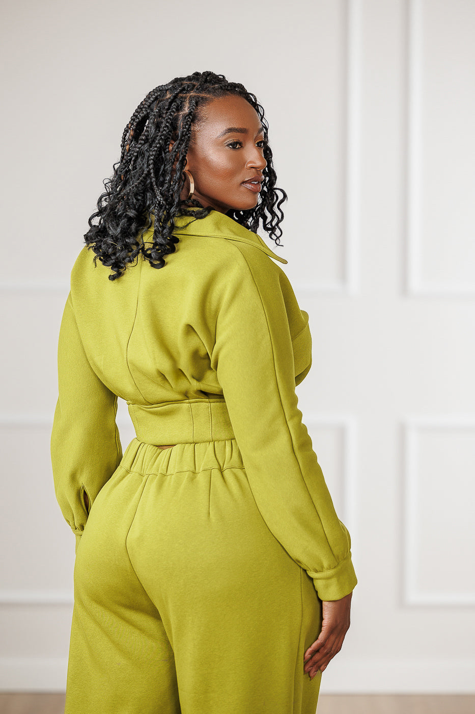 FINAL SALE - Mirah Fleece Pleated Surplice Top - Golden Lime
