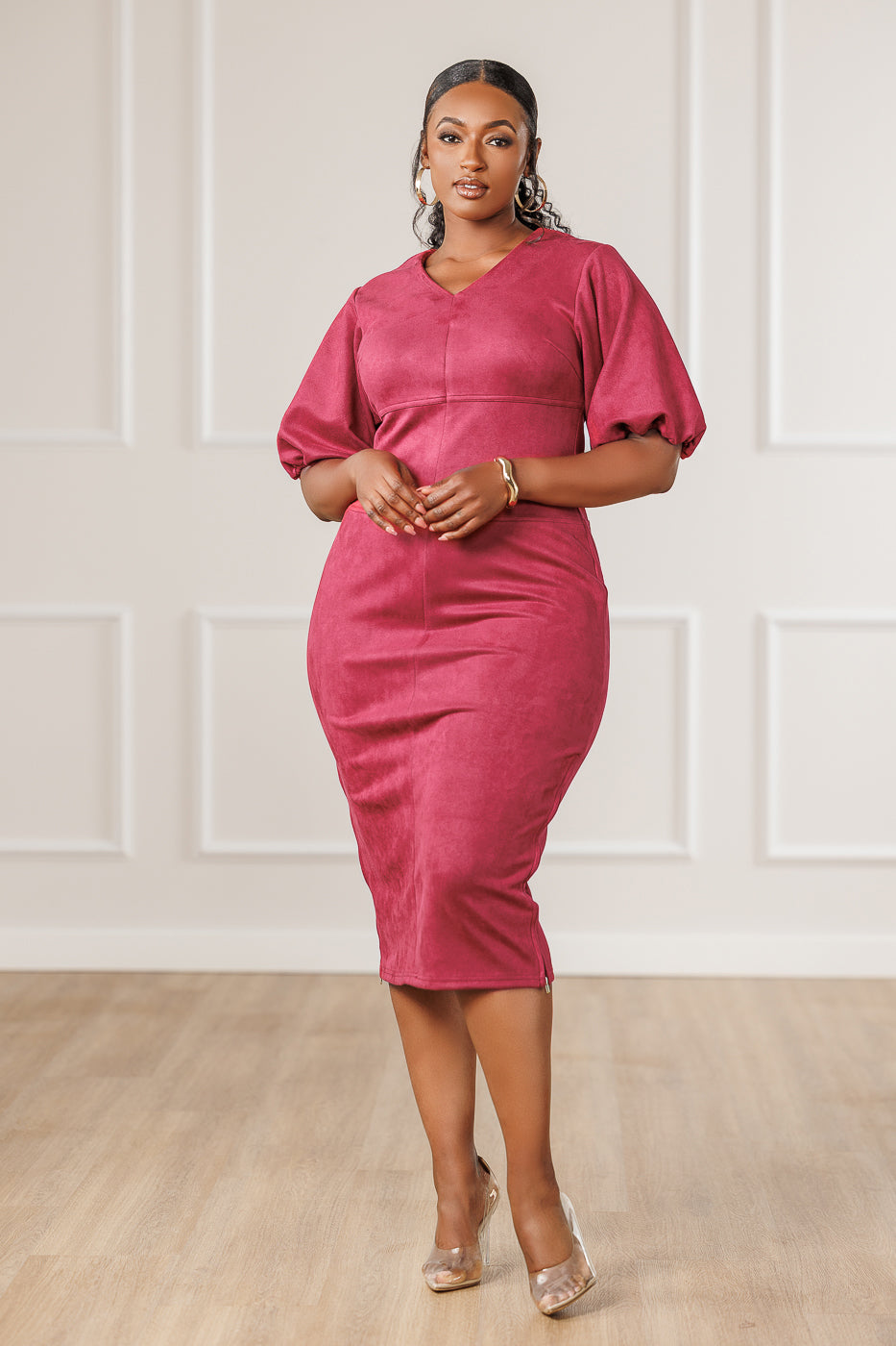 Javanna Suede Midi Dress - Wine