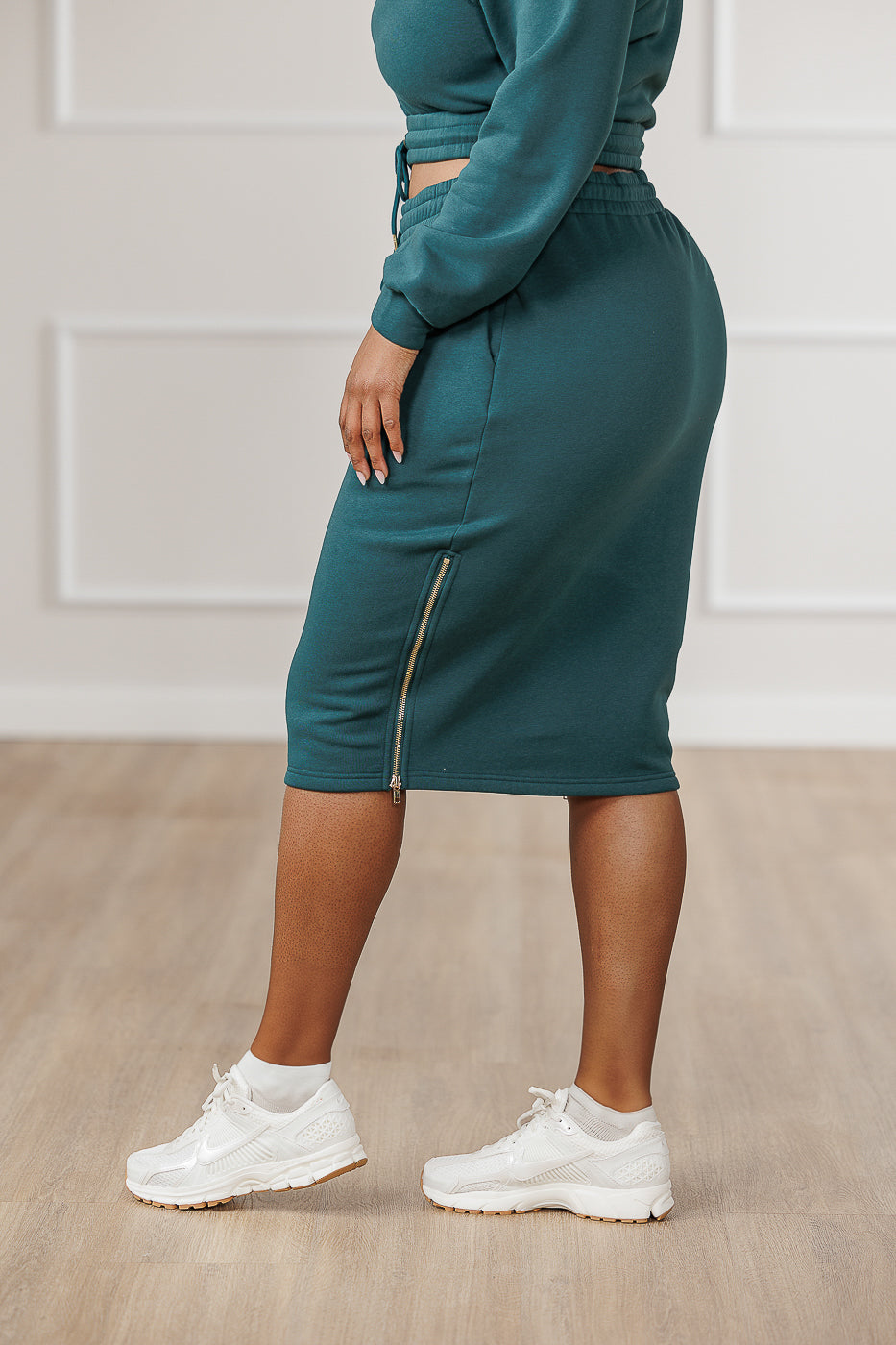 FINAL SALE - Aliya Fleece Side Zip Skirt - Emerald