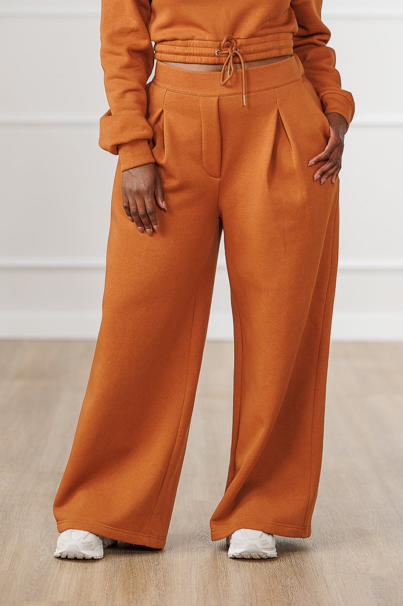 Ameira Fleece Pleated Wide Pants - Cognac