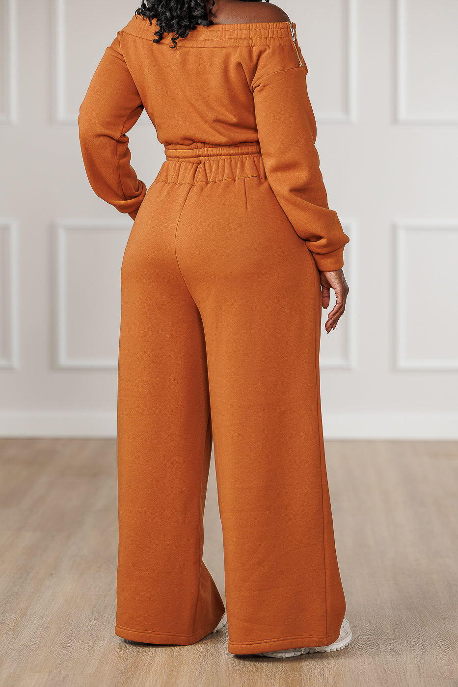 Ameira Fleece Pleated Wide Pants - Cognac