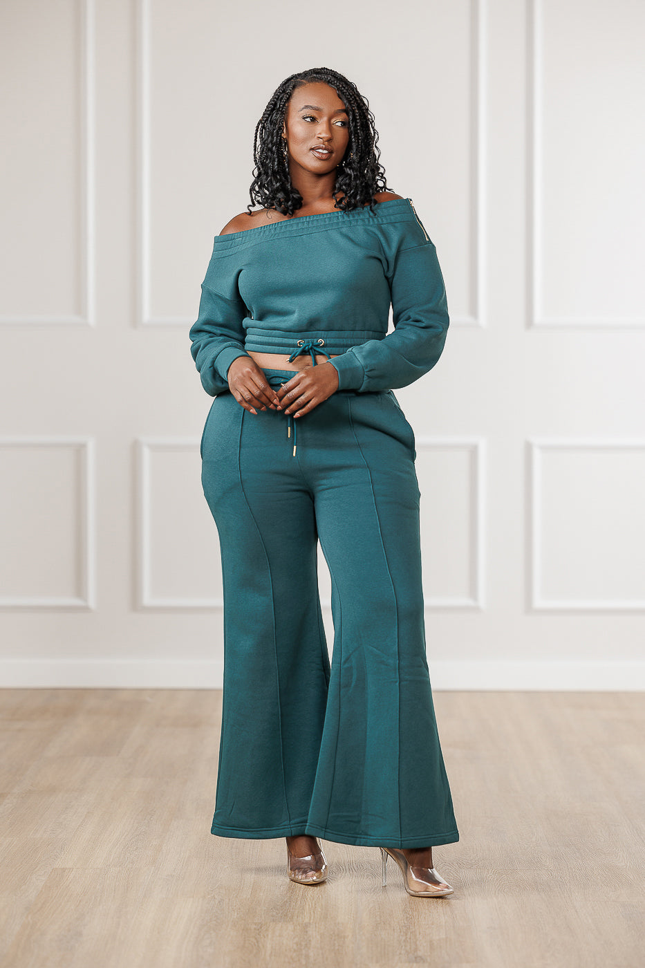 FINAL SALE - Quinnley Fleece Seamed Flare Pants - Emerald