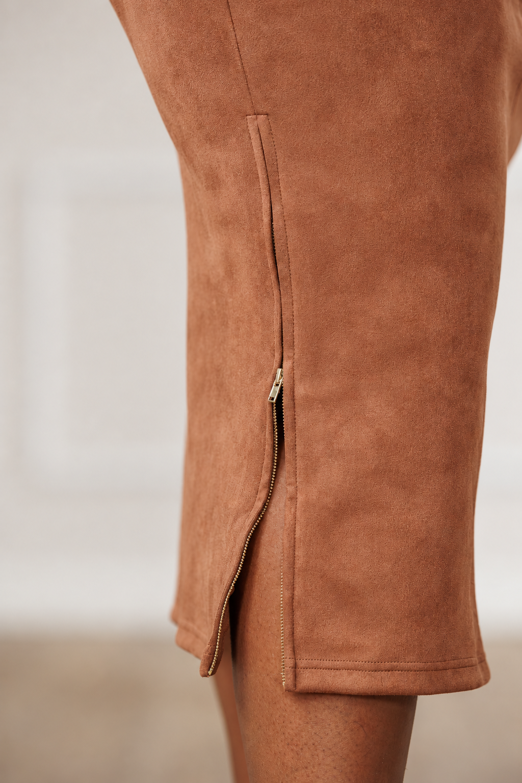 Javanna Suede Midi Dress - Walnut